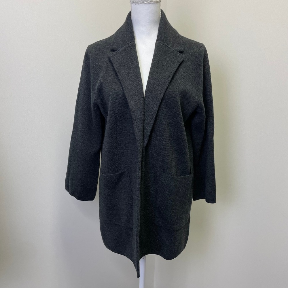 J.Crew Sophie 100% Merino Wool Open Front Blazer Sweater M Charcoal Gray